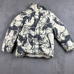 HM Disney Mickey Mouse Puffer Jacket Hooded Grey Black Graphic Print Mens XS